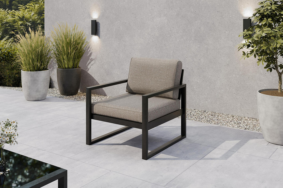 GARTENSET Madera für 6 Personen Balkonmöbel Aluminium Terassenmöbel Sitzbank, 4-tlg. Tisch schwarz, graubeige - Beige/Schwarz, Kunststoff/Metall - Margaret Hadas24