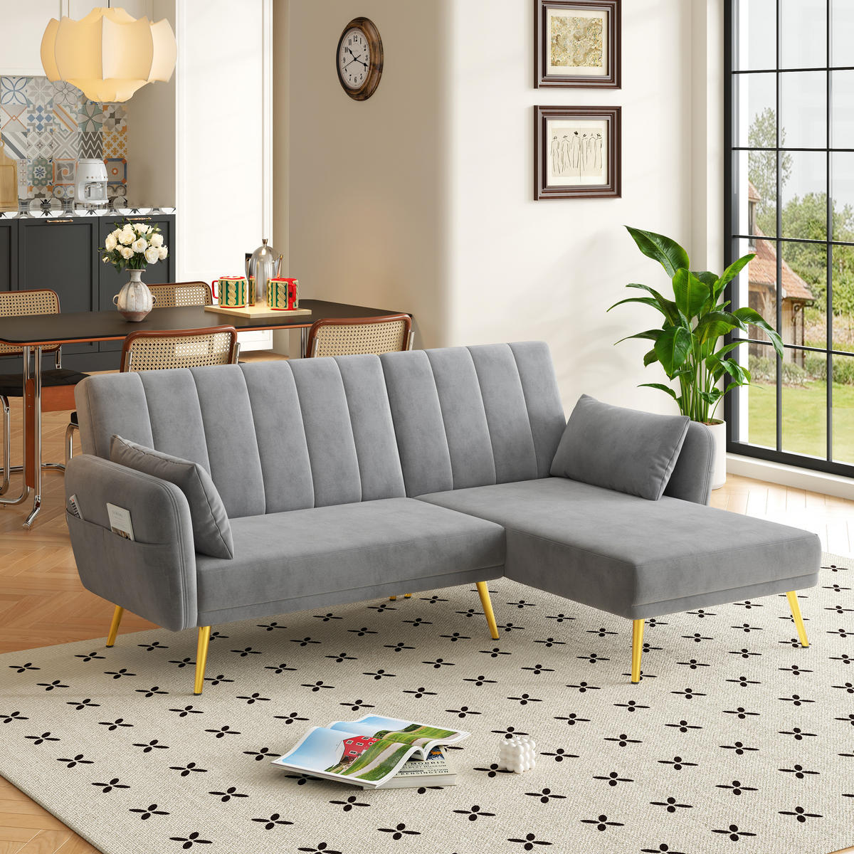 SCHLAFSOFA L-Form mit Zusatzecke und Schlaffunktion - Grau, Textil (191.5/80/130cm)