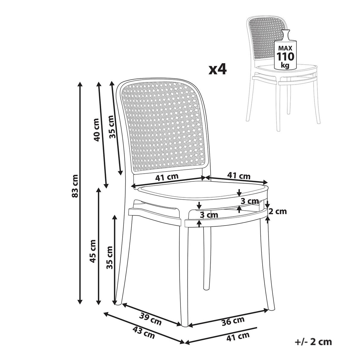 GARTENSTUHL 4er-Set Beige Plose - Beige/Weiß, Kunststoff (41/83/43cm) - Beliani