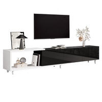 TV-LOWBOARD ausziehbar 258 x 38 x 48,5 cm aus MDF/Spanplatte, 3 Hochglanztüren, Schwarz/Weiß - Schwarz, Holzwerkstoff (258/48/38cm)