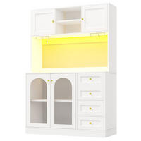 BUFFET DE-38436 120/40/188 cm mit LED-Beleuchtung und Fluted-Glas-Türen Weiß - Weiß, Holzwerkstoff (120/188/40cm) - ComfortXL