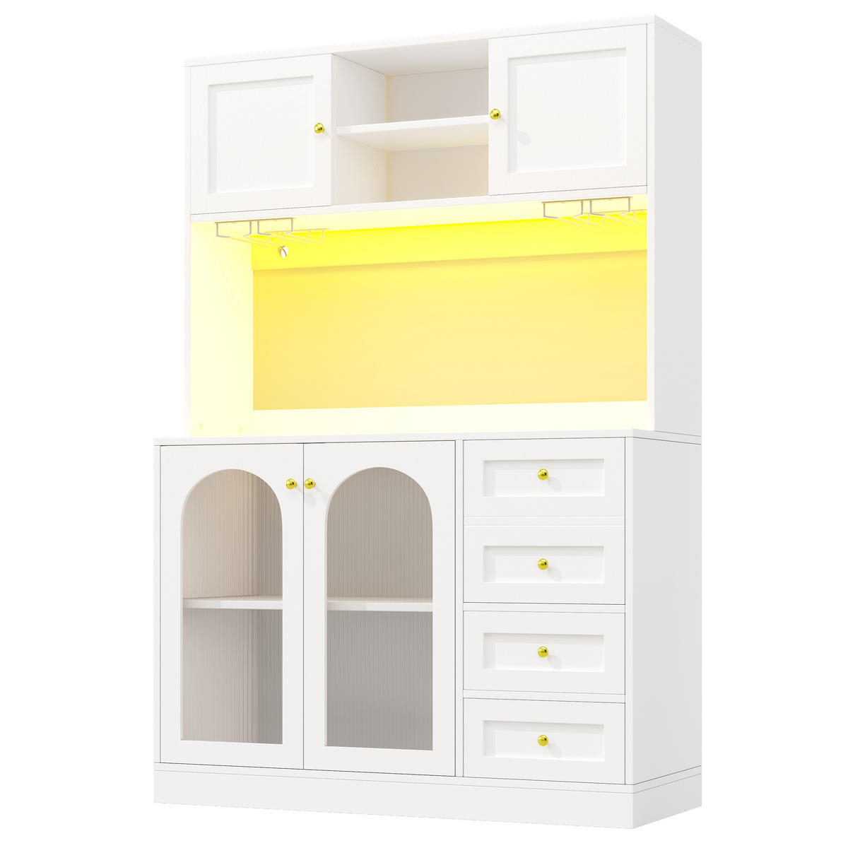 GESCHIRRSCHRANK aus MDF 120x40x188cm in Weiß mit LED-Lichtleiste - Weiß, Holzwerkstoff (120/188/40cm) - Modfu