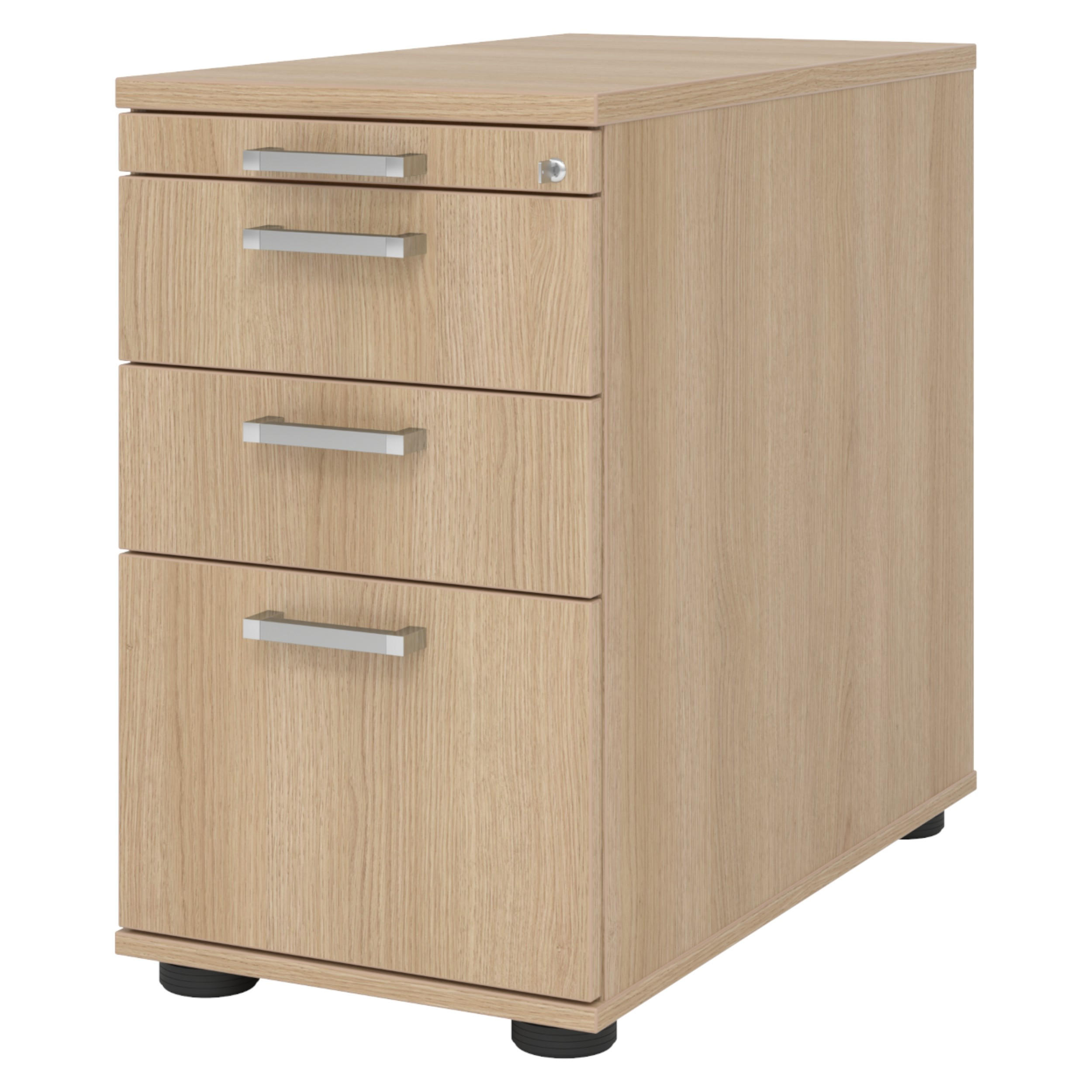 STANDCONTAINER - mit Hängeregistratur 80/42,8/72 cm in Eichefarben Chromgriff (Metall) - Eichefarben, Holzwerkstoff (42.8/72/80cm) - bümö