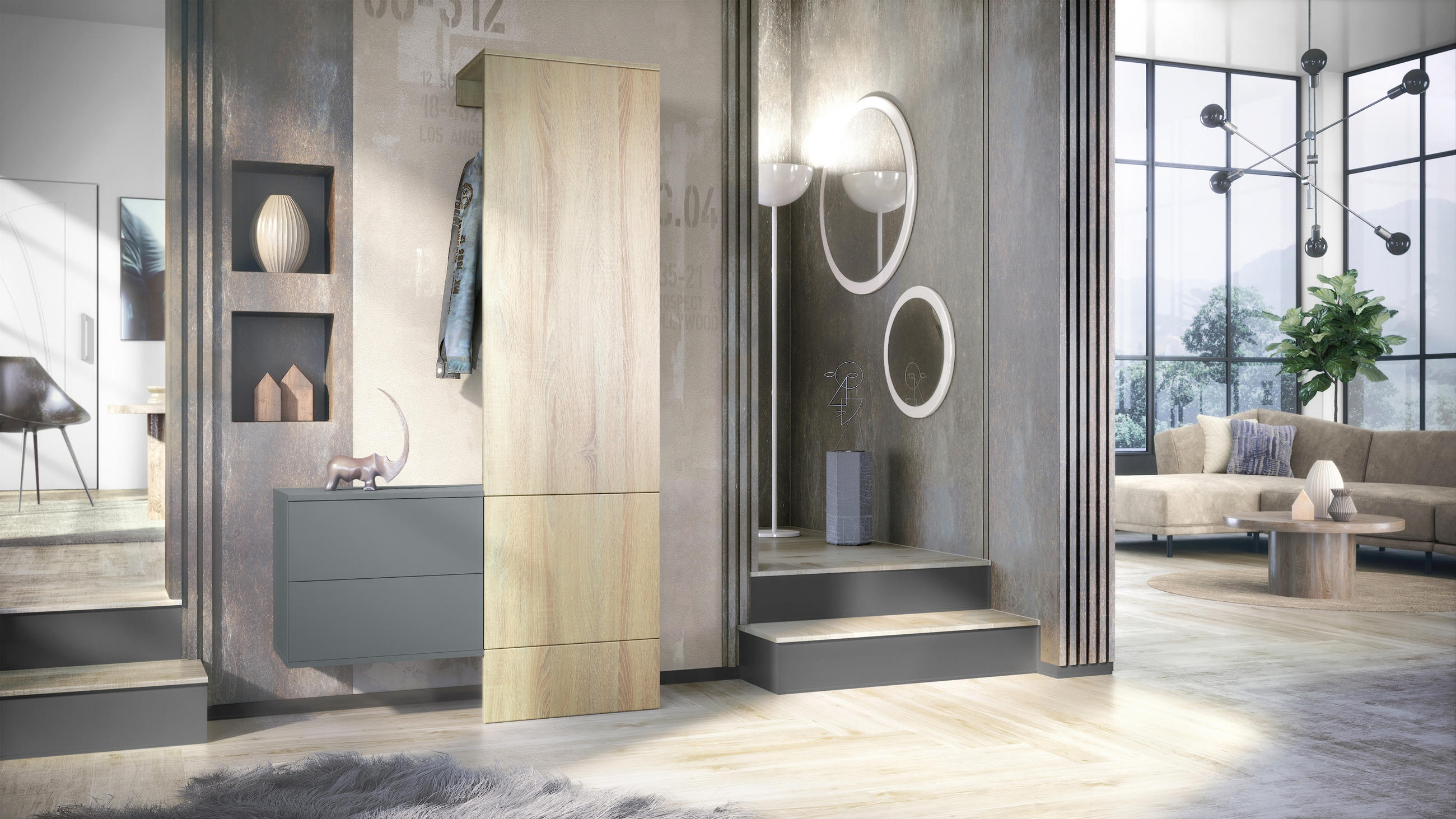 GARDEROBE Carlton Paneel in Eiche sägerau - Eiche San Remo, Holzwerkstoff (105/193/35cm) - Vladon