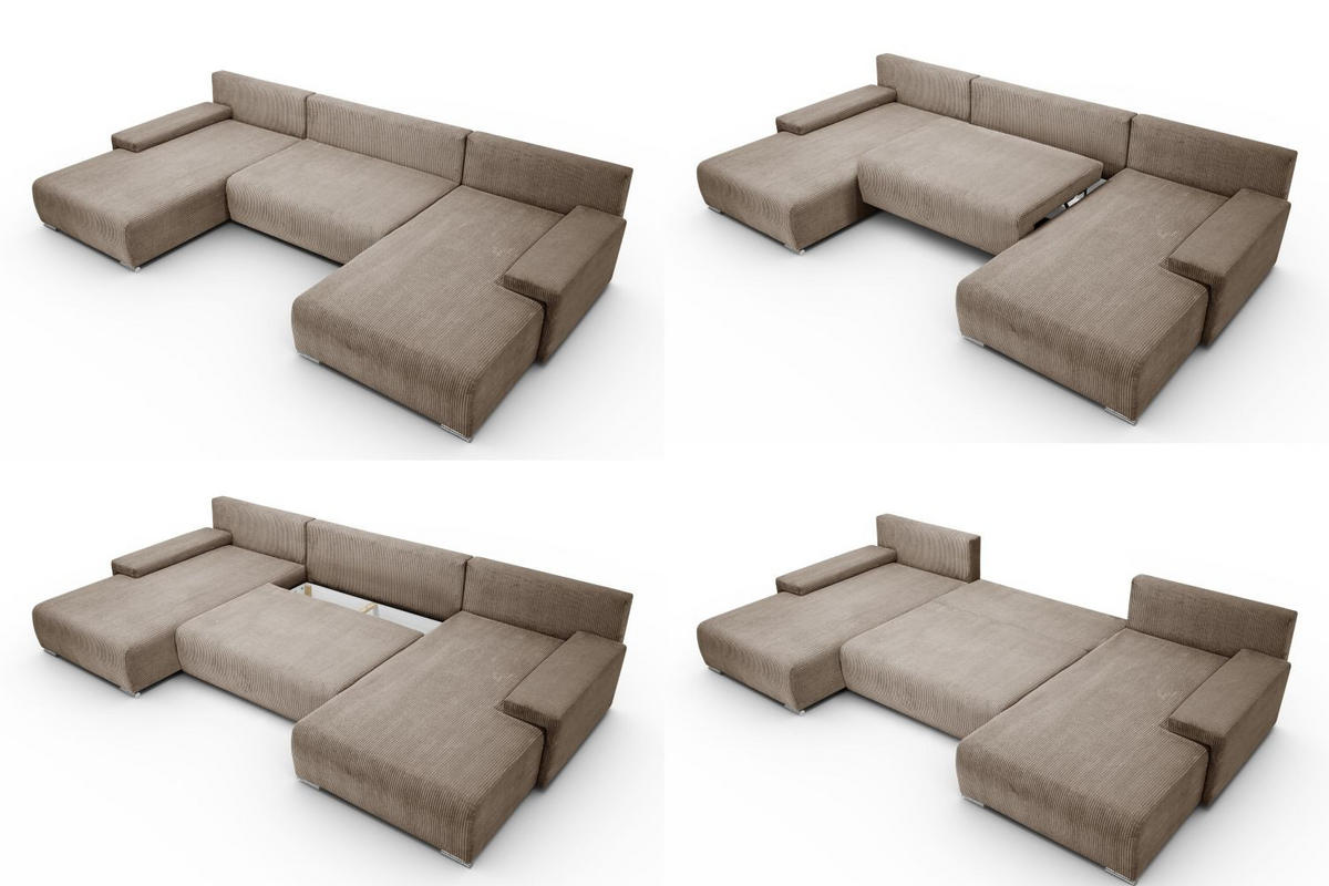 WOHNLANDSCHAFT Lauren in U-Form 348 x 188 cm, 5 Sitzer, Bettzeugablage, Big Sofa, Eckcouch, Cord, hellbraun - Hellbraun, Kunststoff (348/93/188cm) - Margaret Hadas24
