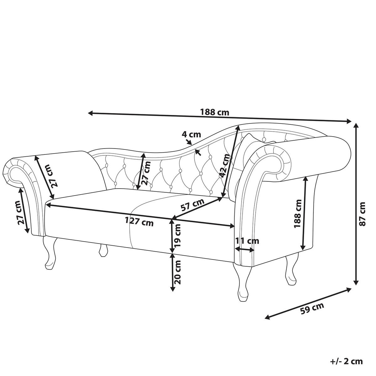 ČALOUNĚNÉ LEHÁTKO CHAISE LONGUE Sametová látka šedé pravostranné Lattes - šedá, textil (188/87/59cm) - Beliani