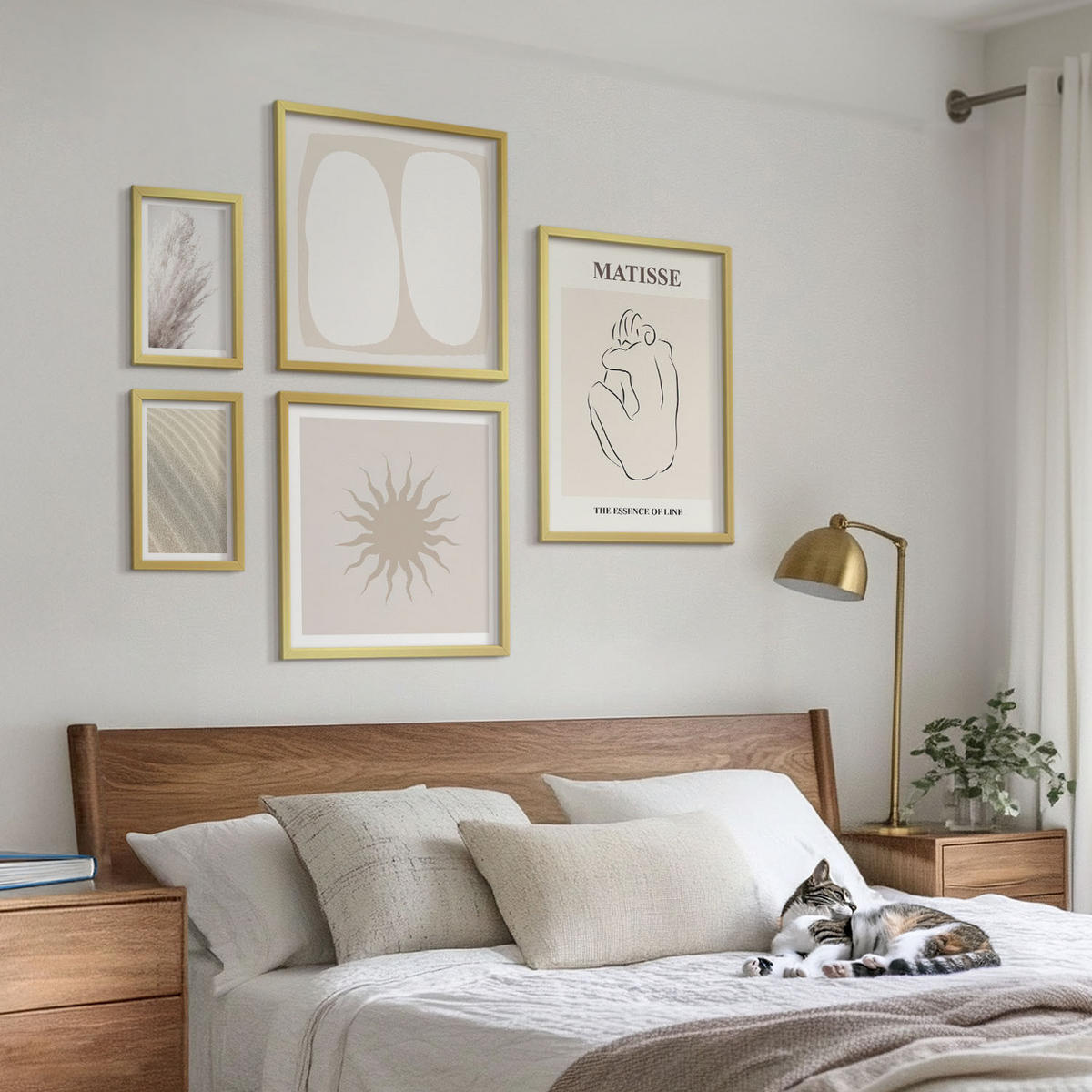 BILDER SET 5er Set - 50x50 cm & 20x30 cm & 40x60 cm Goldrahmen - Minimalistische Sandwellen - Goldfarben, Kunststoff (40/60cm) - TULUP