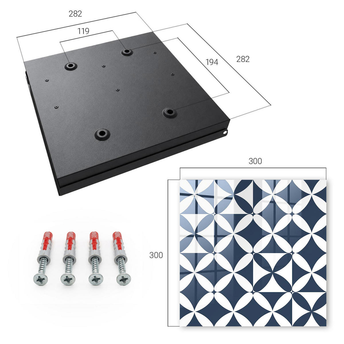 SCHLÜSSELBOX Schwarz 30x30 cm- Türöffnung nach rechts - Geometrische Eleganz - Dunkelblau, Metall (30/30/5cm) - TULUP