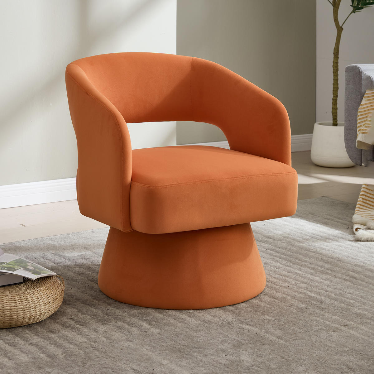 SESSEL Chenille Orange drehbar - Orange, Holzwerkstoff/Textil (68/75/66cm) - WISHDOR
