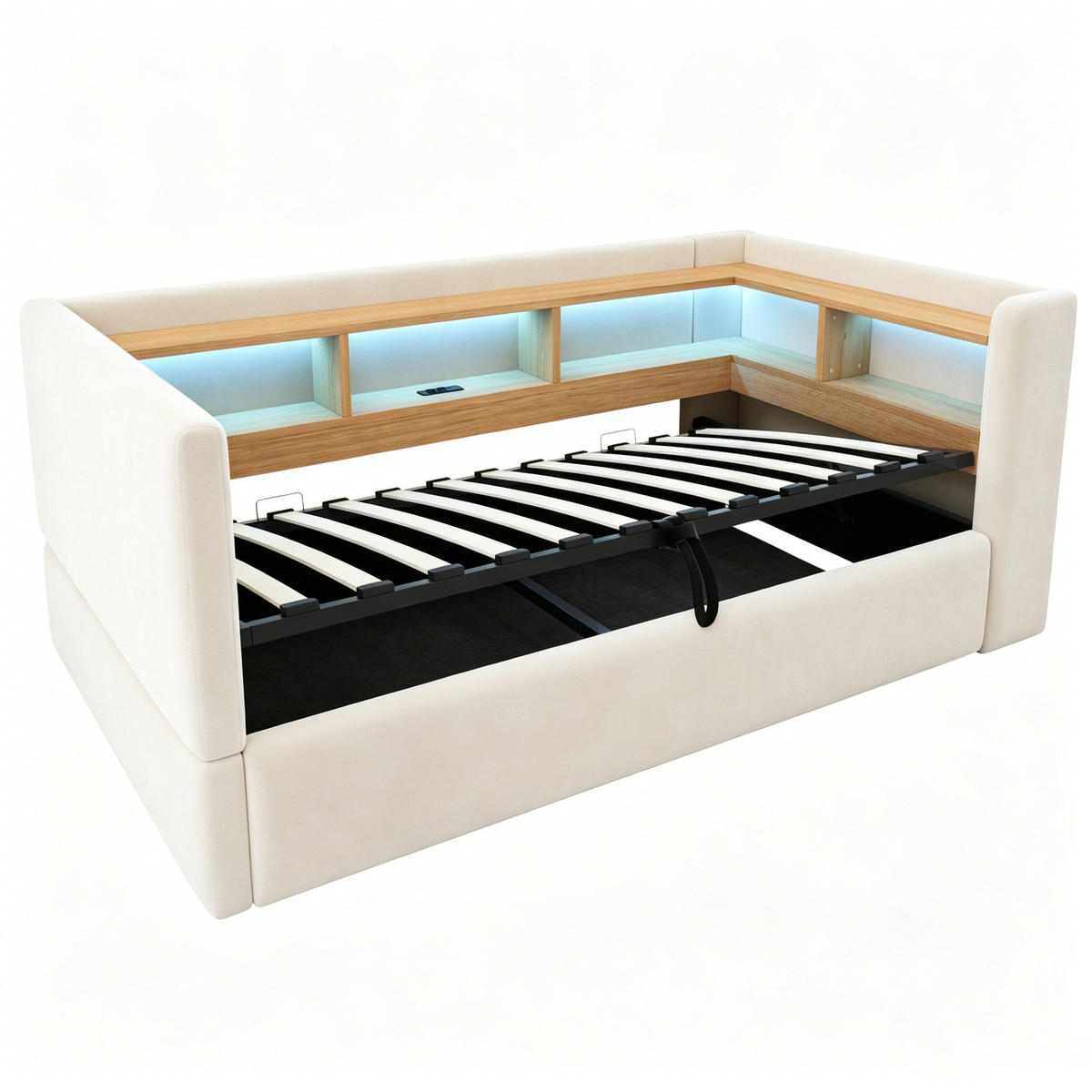 STAURAUMBETT 90/190 cm mit Hydraulik-Stauraum und LED, DE-41685, in Beige - Beige, Metall (90/190cm) - ComfortXL
