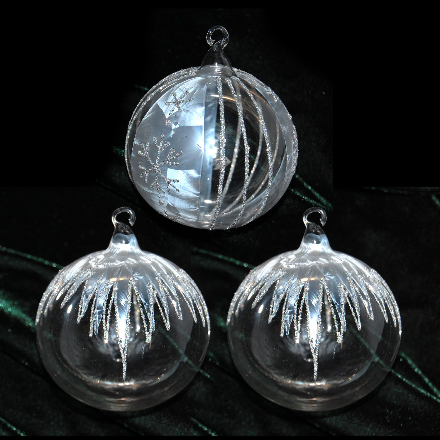 CHRISTBAUMKUGELN Eislandschaft Transparent 8cm (Glas / 3 Stk.) - Transparent, Glas (8/8/8cm) - Krebs Glas Lauscha