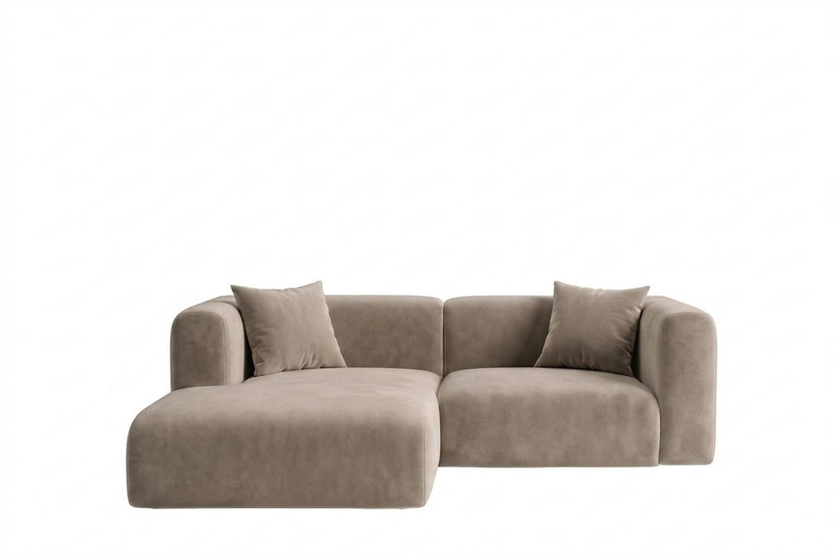 ECKSOFA L-Form mini, Velvet-Stoff Bluvel, Latte, Links, GRETA - Hellbraun, Holz (226/179cm) - Kaiser Möbel