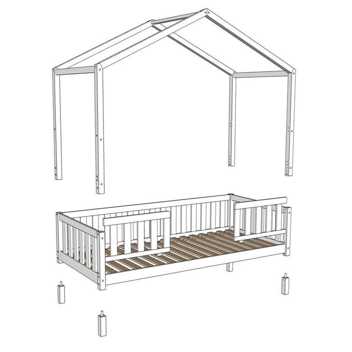 HAUSBETT Kapua 140x200 mit Rausfallschutz Kiefer Massivholz weiß - Weiß, Holz (140/200cm) - 58aufmkessel