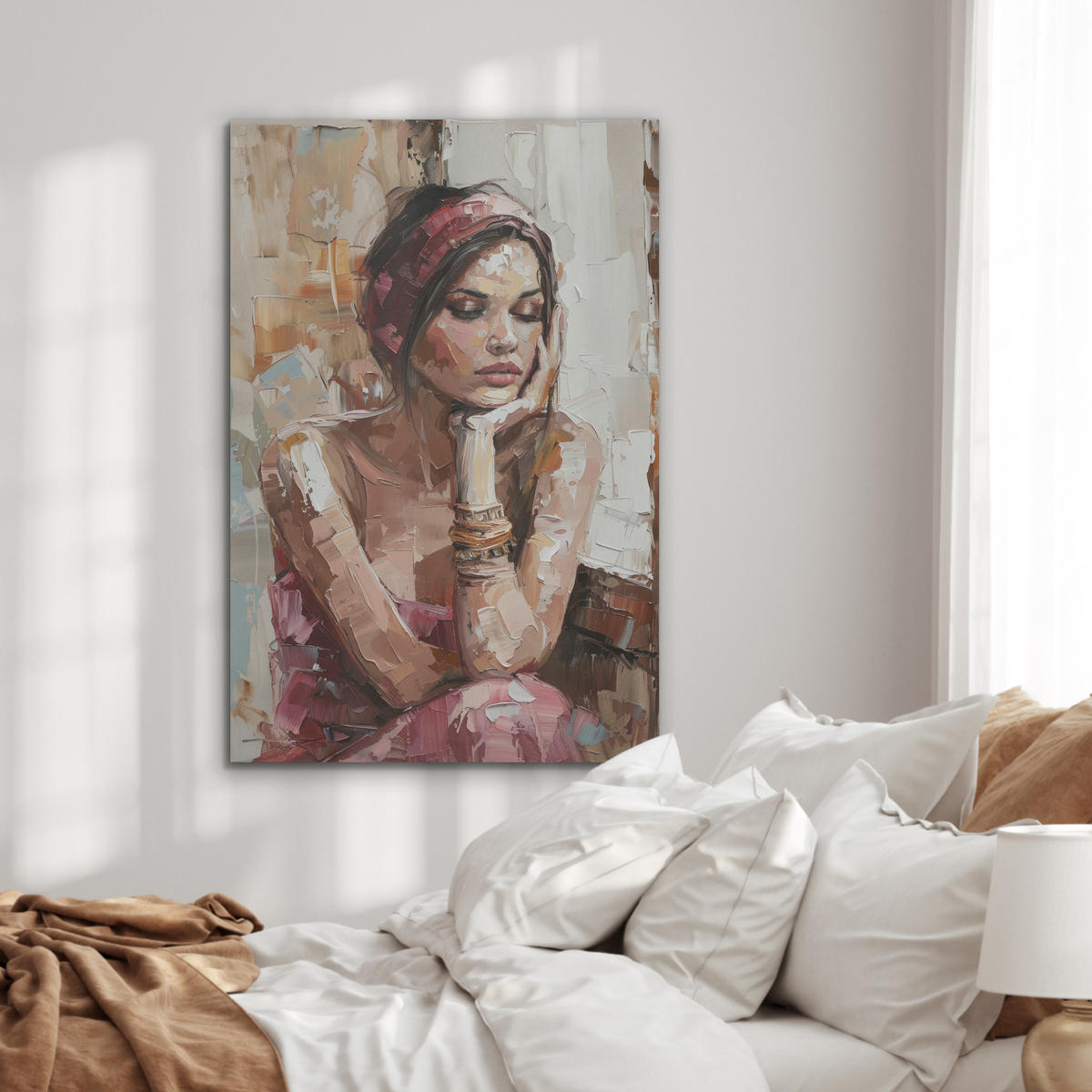 AKUSTIKBILD Frau - Lackierung - Porträt - Modern Wanddeko 60x90 cm - Altrosa, Kunststoff (60/90/0.9cm) - MuchoWow