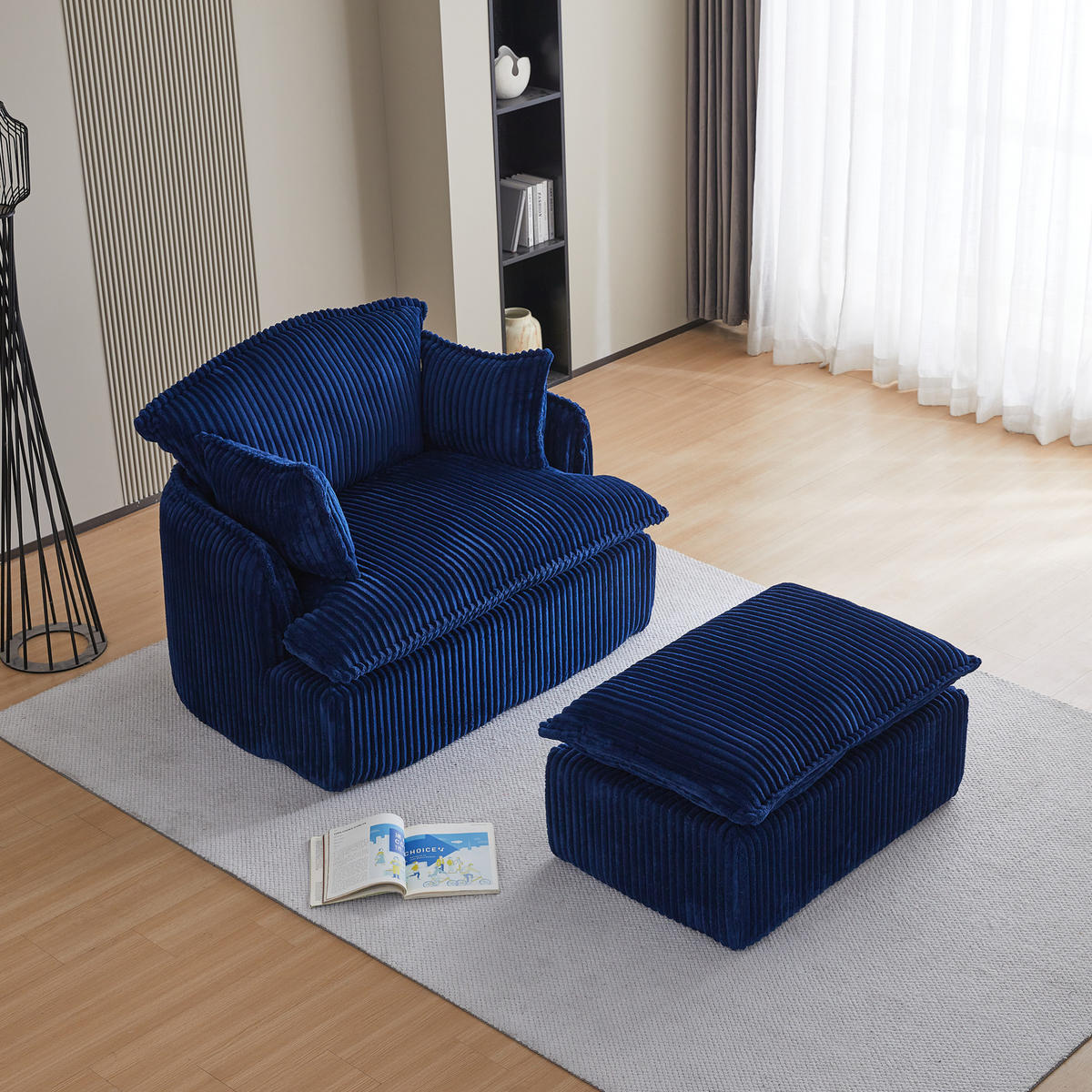 SESSEL mit Hocker 115 x 89 x 77 cm Stoff Blau 2-tlg. - Blau, Kunststoff (89/77/115cm) - Meubliv