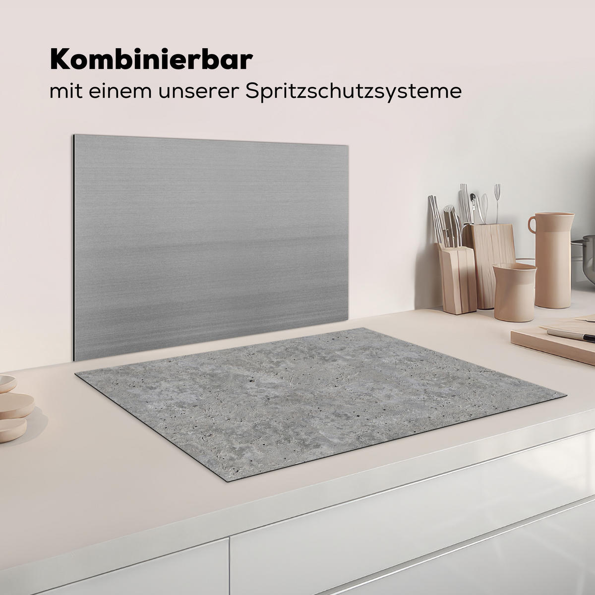 HERDABDECKPLATTE Beton - Schiefer - Grau - Struktur aus Beton Herdabdeckung Induktionsfeld 75x52 cm - Hellgrau, Kunststoff (75/52/0.2cm) - MuchoWow