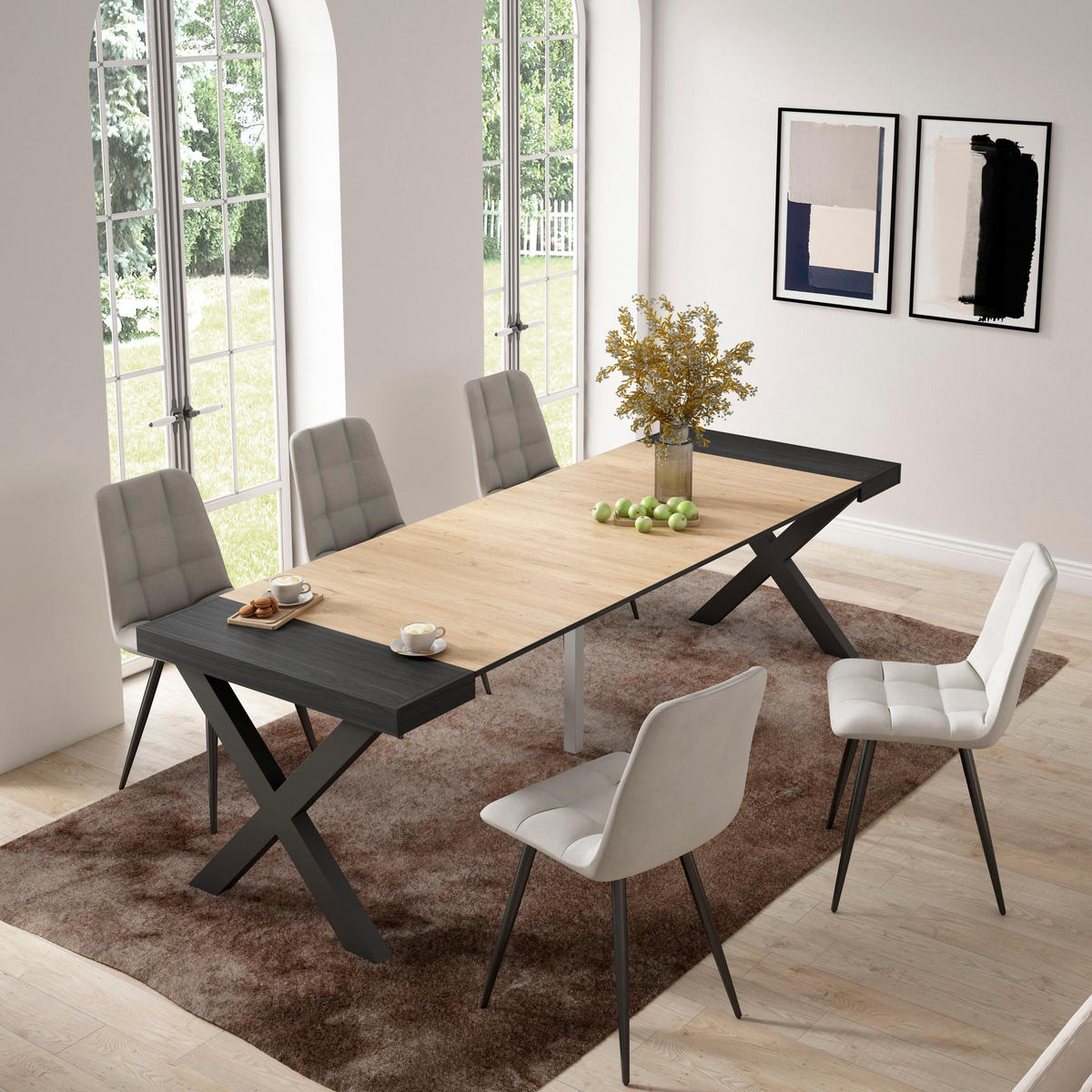 KONSOLENTISCH ausziehbar 58 bis 262cm, für 12 Gäste, eiche, schwarz, 90/58/73cm - Eichefarben/Multicolor, Holzwerkstoff (90/262/73cm) - Skraut Home