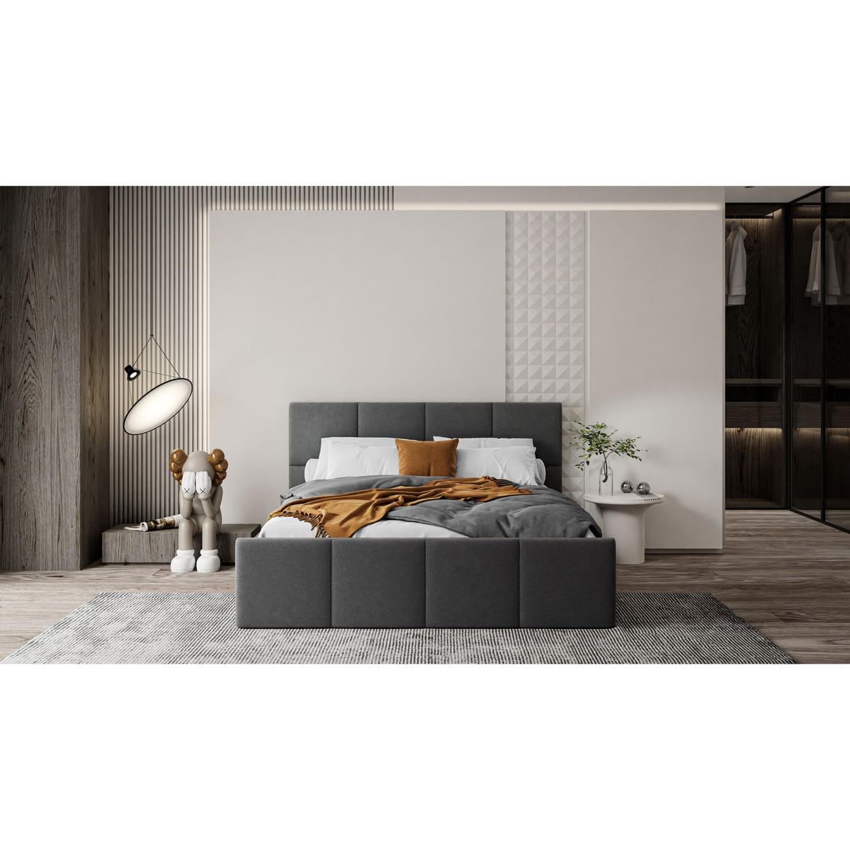 POLSTERBETT AVA 160x200 cm Jasmine 96, 34 Holzlatten, Kopfteil 91 cm - Grau, Textil (160/200cm) - Lookway