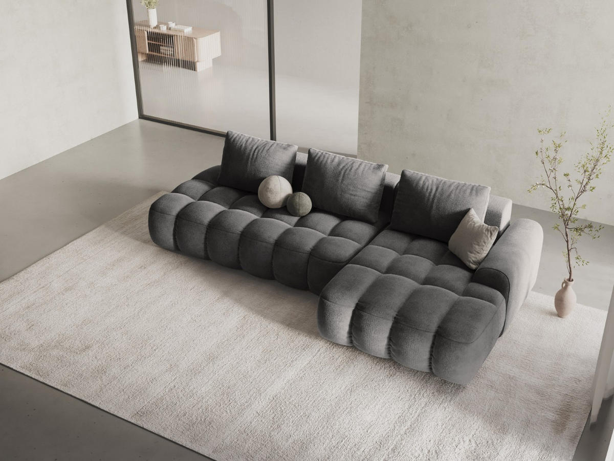 AUSKLAPPBARES-ECKSOFA rechts mit Container Linz aus Samt grau 3 Sitzplätze - Grau, Textil (142/275cm) - Cosmopolitan Design