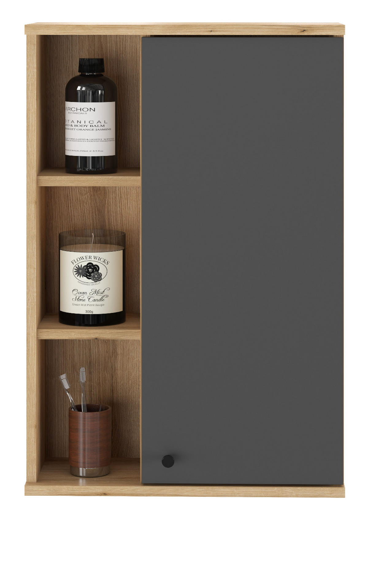 BAD-HÄNGESCHRANK grau, Evoke Eiche, Badschrank hängend, 51 x 75 cm - Eichefarben/Schwarz, Holzwerkstoff/Kunststoff (51/75/21cm) - Furn.Design