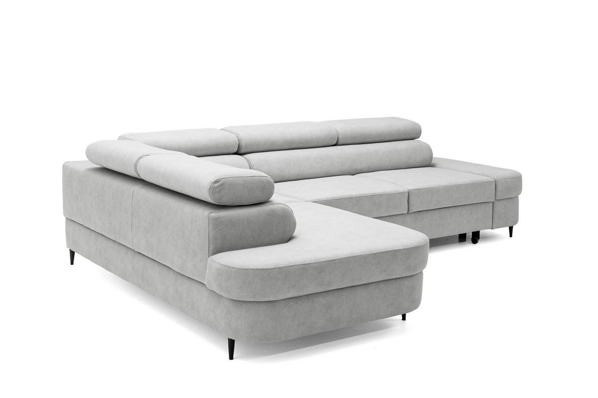 ECKSOFA PRIAM L Links mit Schlaffunktion 125x195 Velours Hellgrau - Hellgrau/Schwarz, Holz/Textil (203/275cm) - Muffo