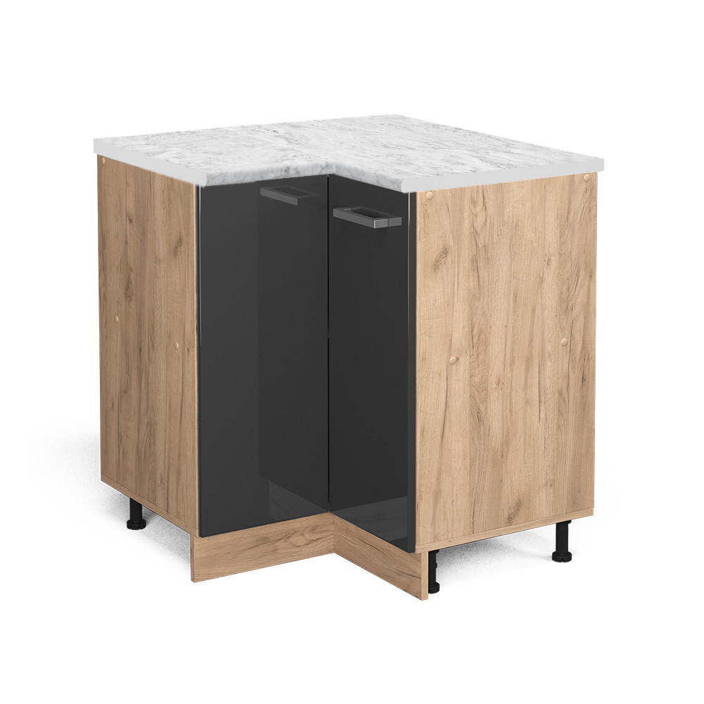 ECKUNTERSCHRANK R-Line Anthrazit Hochglanz 75.6 cm AP Marmor - Anthrazit/Eiche Wotan, Holzwerkstoff (75.6/81.6/60cm) - Vicco