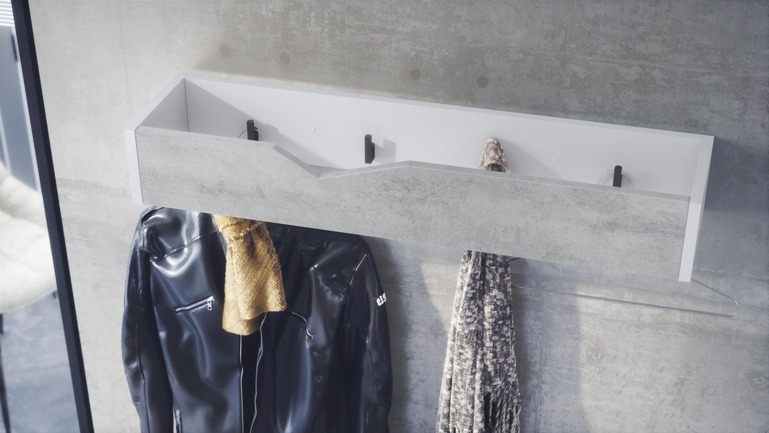 GARDEROBENPANEEL Kolmio Beton Oxid Optik - Hellgrau, Holzwerkstoff (83.5/12.5/21cm) - Vladon