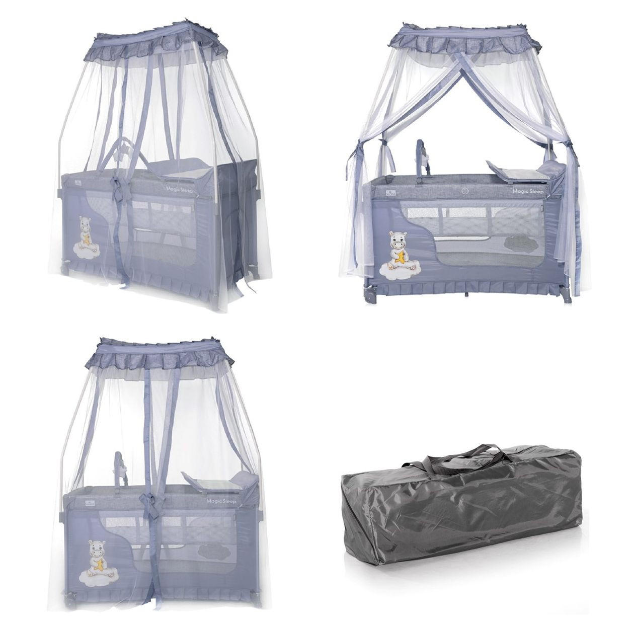 REISEBETT Magic Sleep grau 2 Ebenen Baldachin Mobile Wickelauflage faltbar - Grau, Kunststoff (60/120cm) - Lorelli