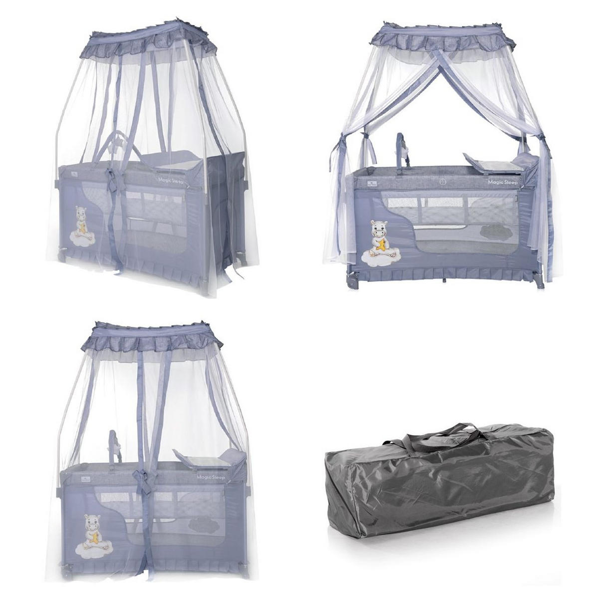 REISEBETT Magic Sleep grau 2 Ebenen Baldachin Mobile Wickelauflage faltbar - Grau, Kunststoff (60/120cm) - Lorelli