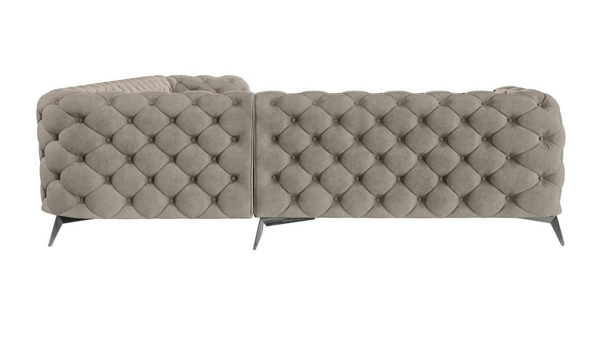 ECKSOFA Chesterfield Laura Dunkle Creme Samt - Silberfarben/Creme, Holz/Textil (323/264cm) - S-Style Möbel