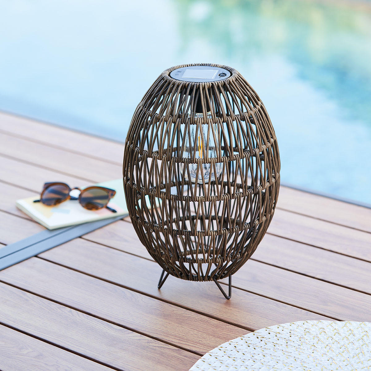 SOLAR-LATERNE geflochten Ø 21 cm braun - Braun, Metall (21/32/21cm) - Atmosphera Createur d´interieur