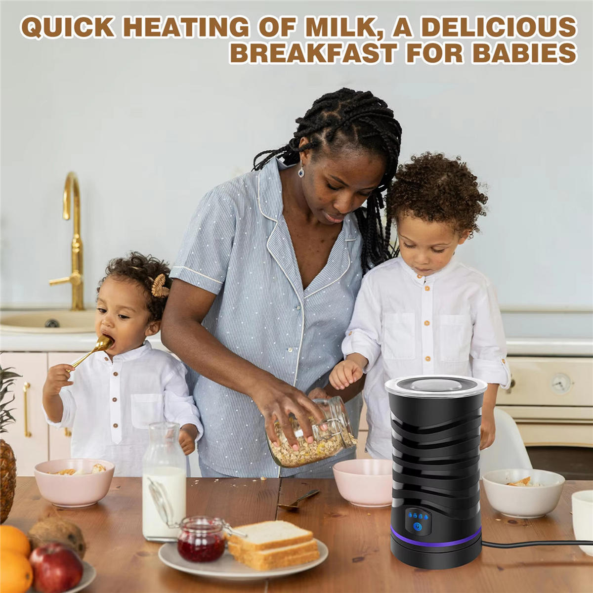 MILCHSCHÄUMER 4IN1 Elektrisch 600ml Heiß Kalt Cappuccino Latte - Schwarz, Metall - Bextcok