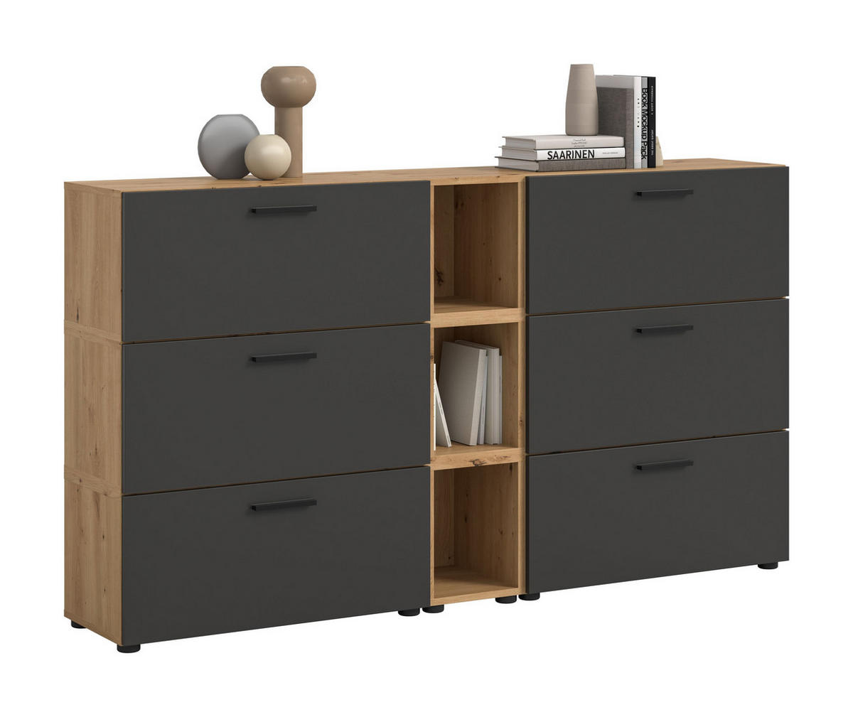 WOHNKOMBINATION THE ONE (B/H/T: ca. 176/99/34 cm) in Artisan Oak Nachbildung/Basalt grau - Eiche Artisan, Holzwerkstoff (176/99/34cm)