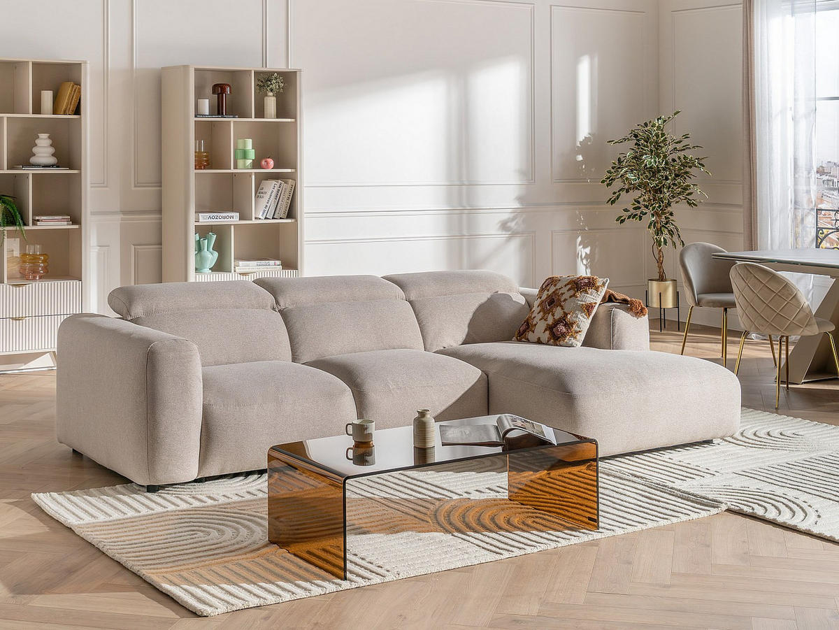 ECKSOFA rechts – melierter Stoff – Beige – NELORIM - Beige, Textil (279/175cm) - Vente-Unique