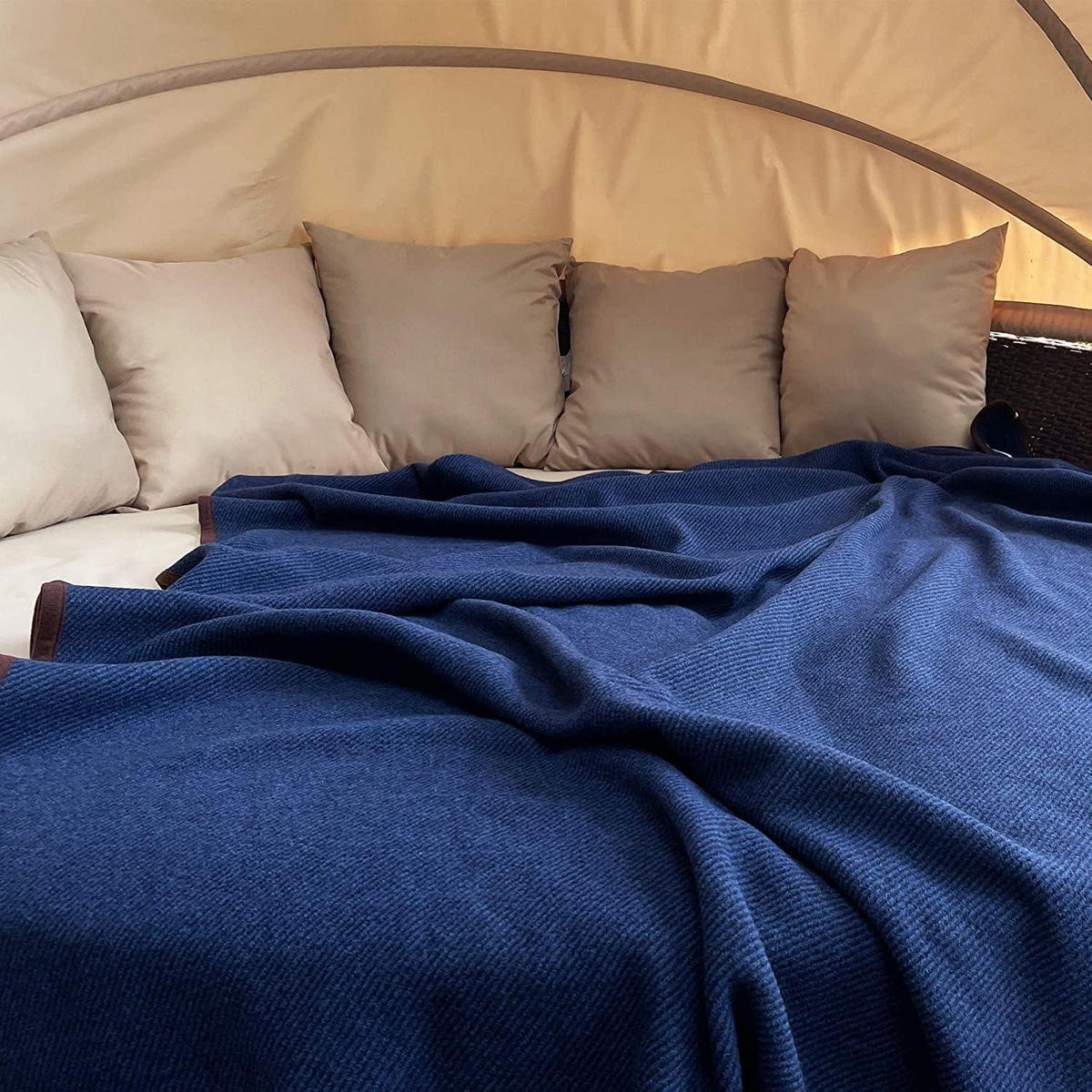 WOLLDECKE Merino warm 160 x 200 cm Navy Blau - Dunkelblau, Textil (160/200cm)
