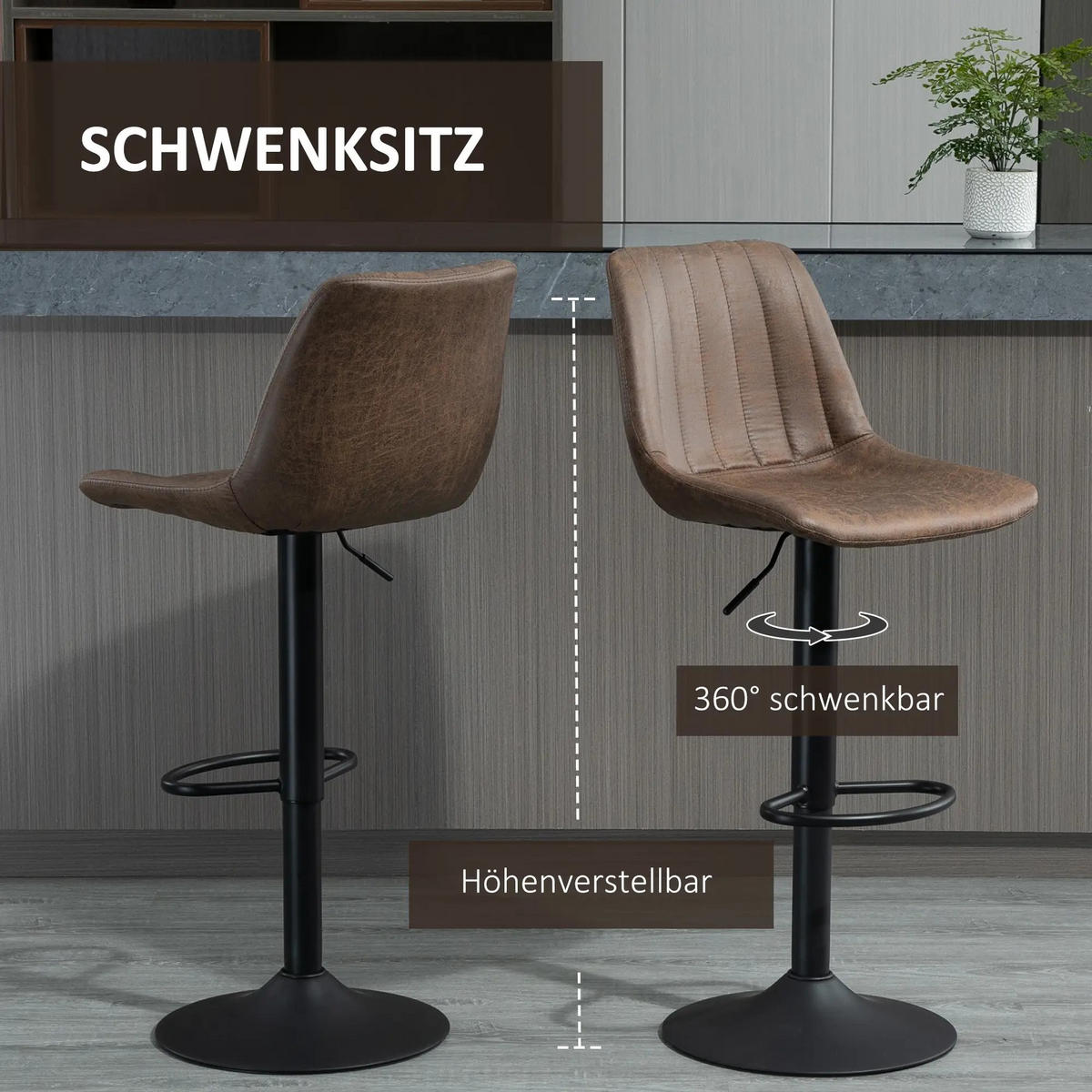 BARHOCKER DE-35987 2er Set mit Rückenlehne Braun - Braun, Metall (46.5/110/43cm) - ComfortXL