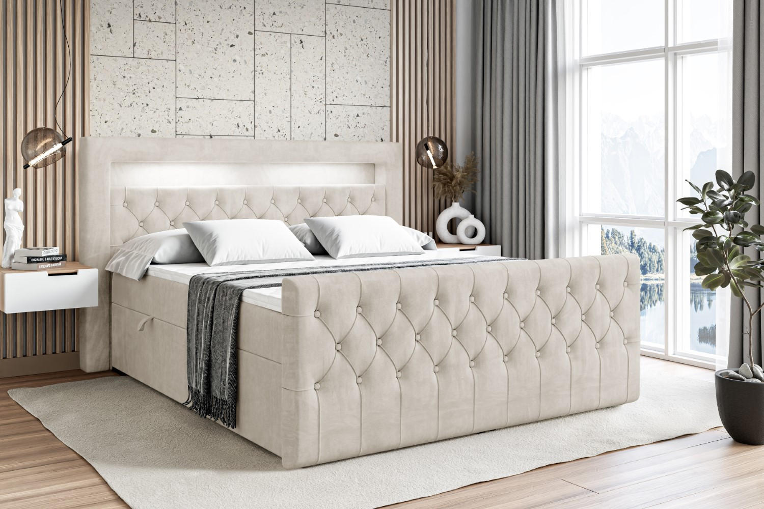 BOXBETT AURORA - 200x200 - H3 - Ecru - Ecru, Holzwerkstoff (200/200cm) - ALTDECOR