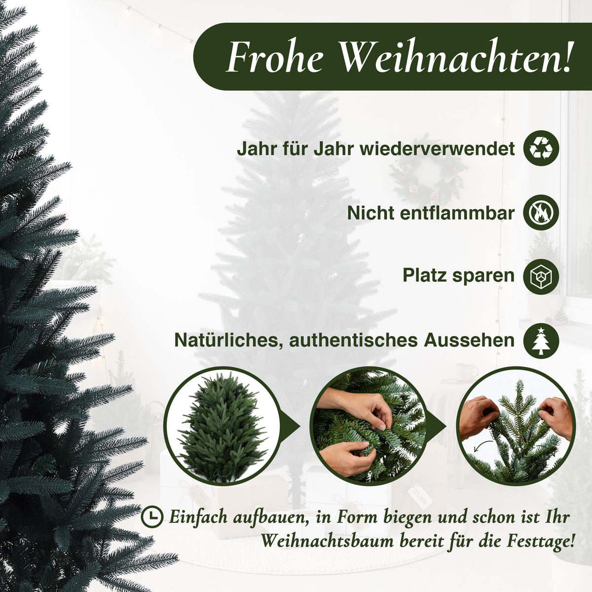 KÜNSTLICHER Weihnachtsbaum 185 cm, Dunkelgrün mit Metallständer - Grün, Kunststoff (185cm) - Hometopia