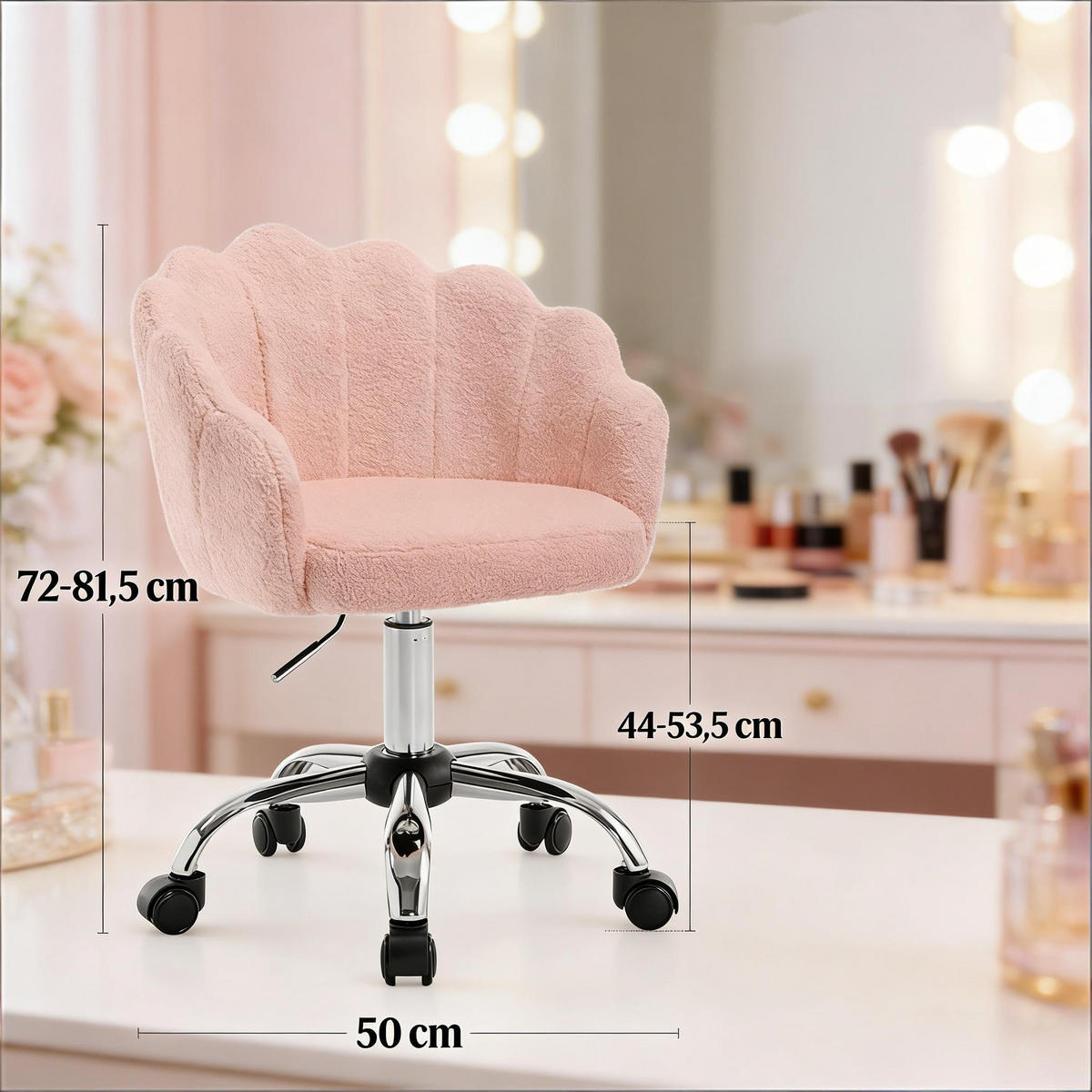 DREHSTUHL mit Blütenblatt Design höhenverstellbar 44 bis 53,5 cm - Rosa, Textil (37.5/82/55cm) - Gisaae