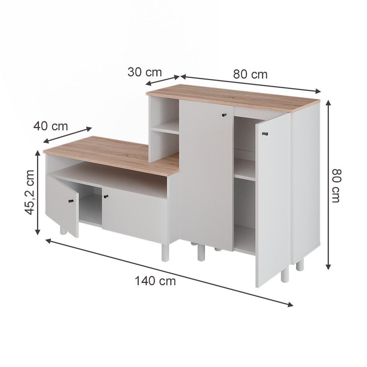 GARDEROBA Elano, Bela/Hrast, 140 x 80 cm - barve hrasta/bela, leseni material (140/80/40cm) - Vicco