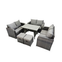 GARTENMÖBELSET mit ESSTISCH,SOFA Polyrattan 8-Sitzer - Dunkelgrau/Grau, Glas/Kunststoff - Fimous