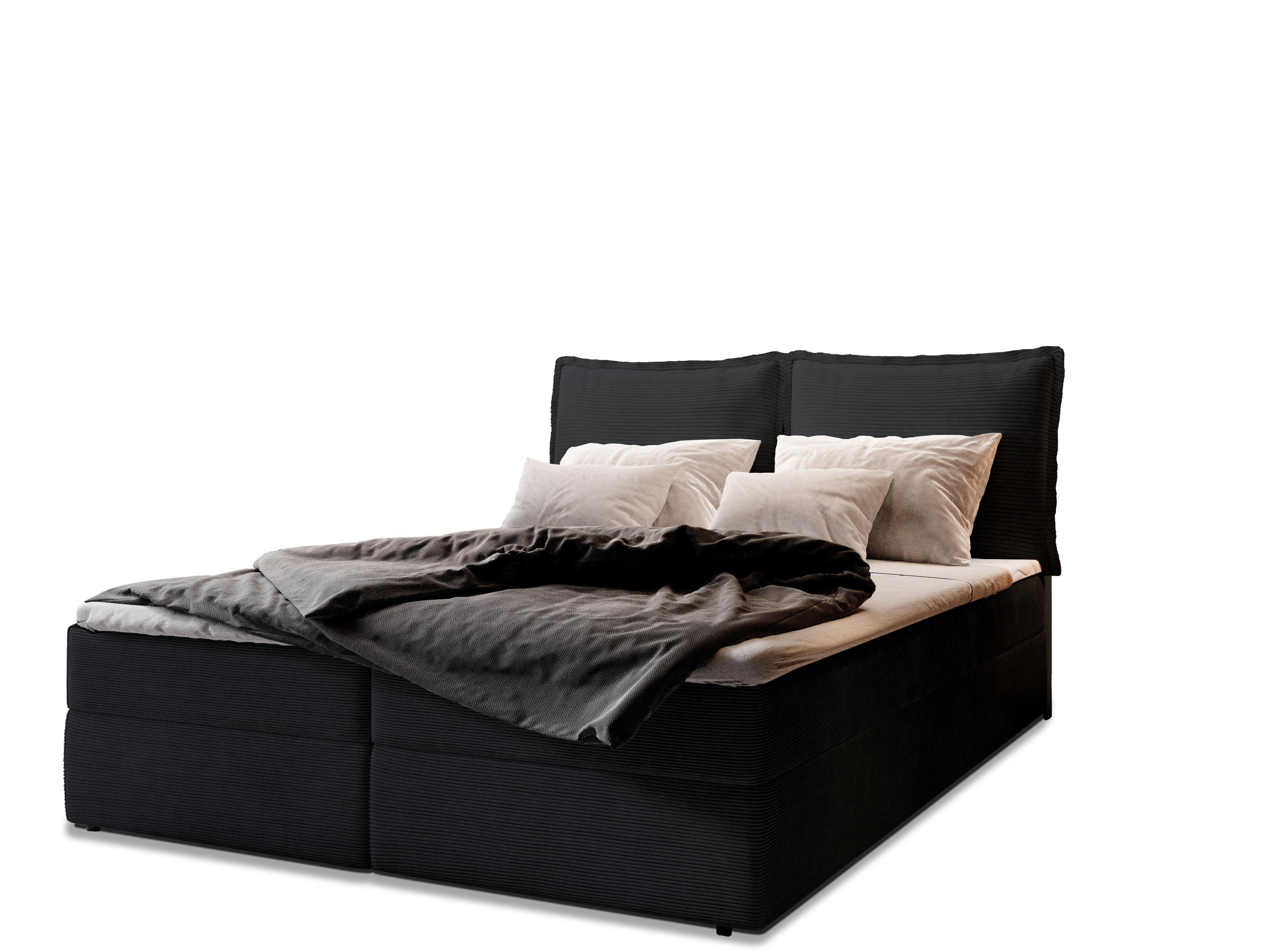 BOXBETT LENTE 140x200 cm mit Matratze und Topper - Schwarz - Schwarz, Holz (140/200cm) - MASSENO