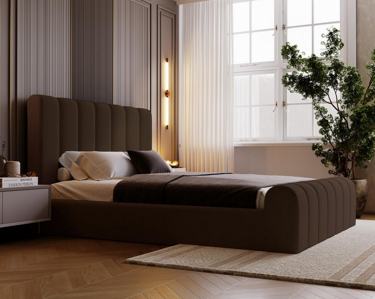 DOPPELBETT 160x200 Valetta mit Bettkasten, Velvet Braun - Braun, Holz/Textil (160/200cm) - Emporius