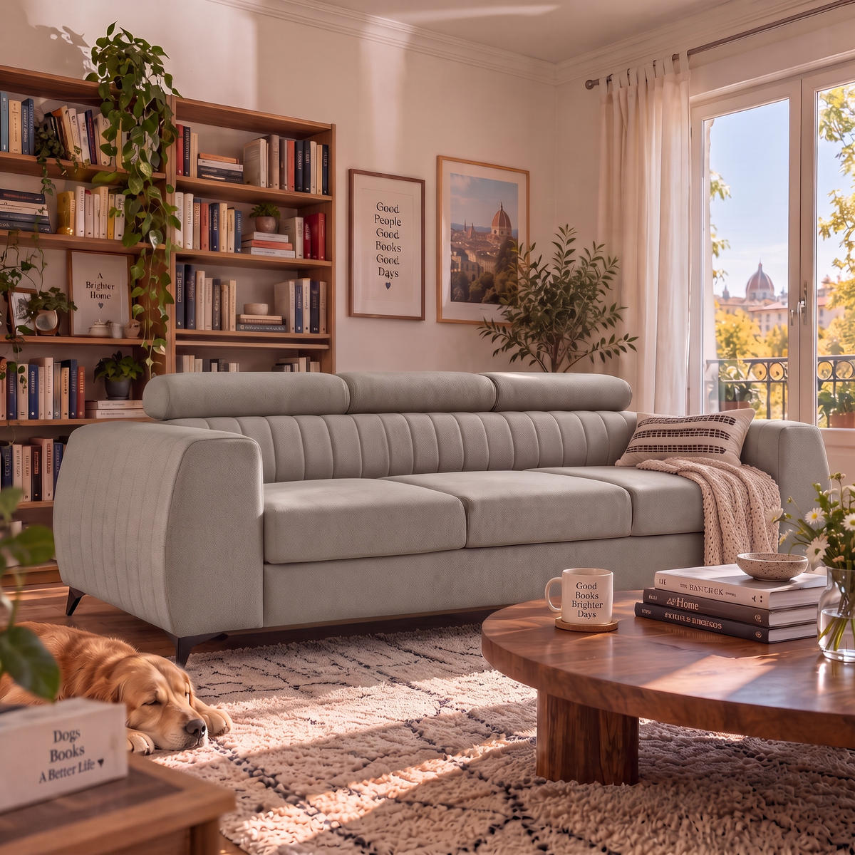 3-SITZER Sofa PIERO mit Schlaffunktion 125x195 Velours Beige - Beige/Schwarz, Holz/Textil (260/90/100cm) - Muffo