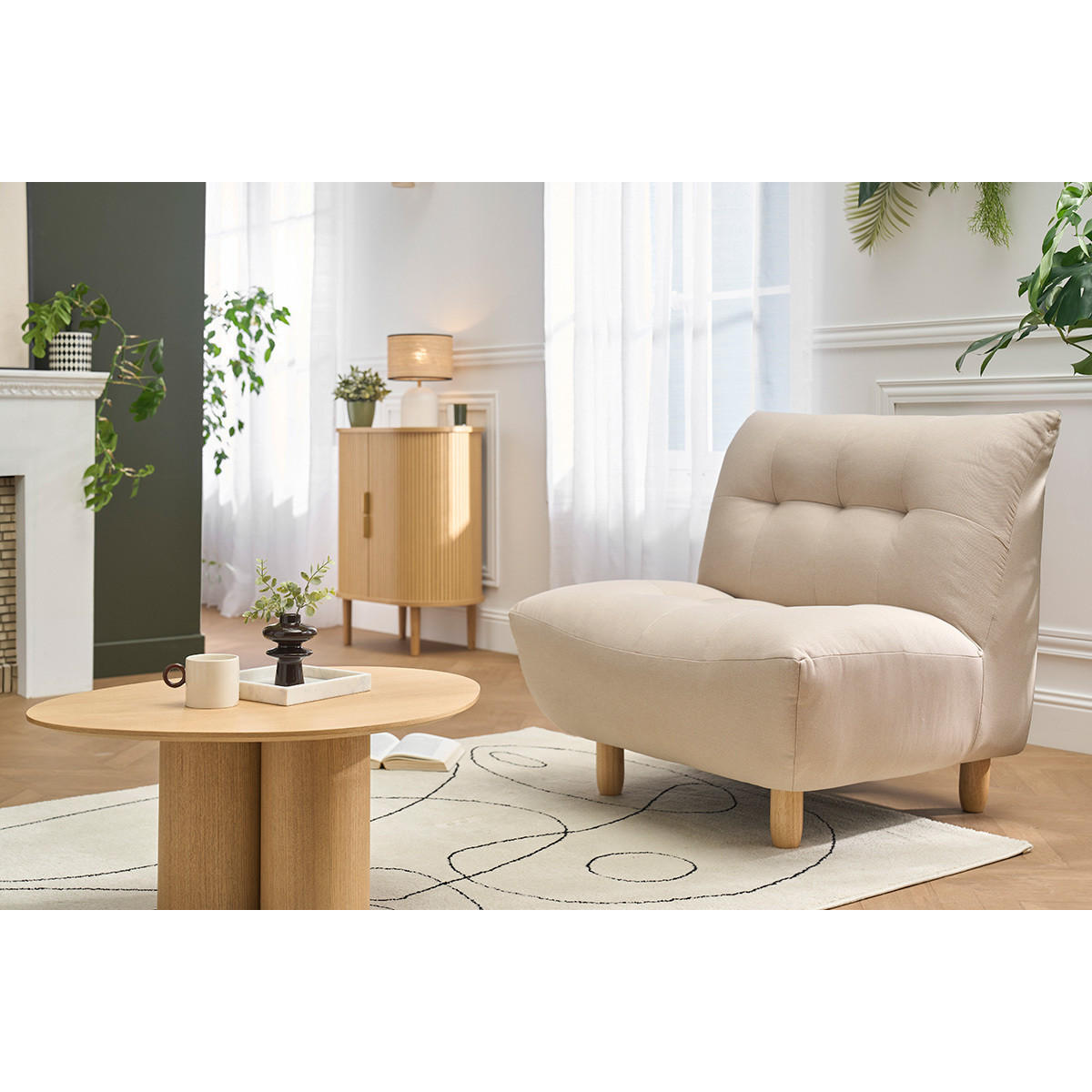 SESSEL skandinavisch Naturfarben Eiche YUMI - Beige, Textil (84/89/96cm) - Miliboo