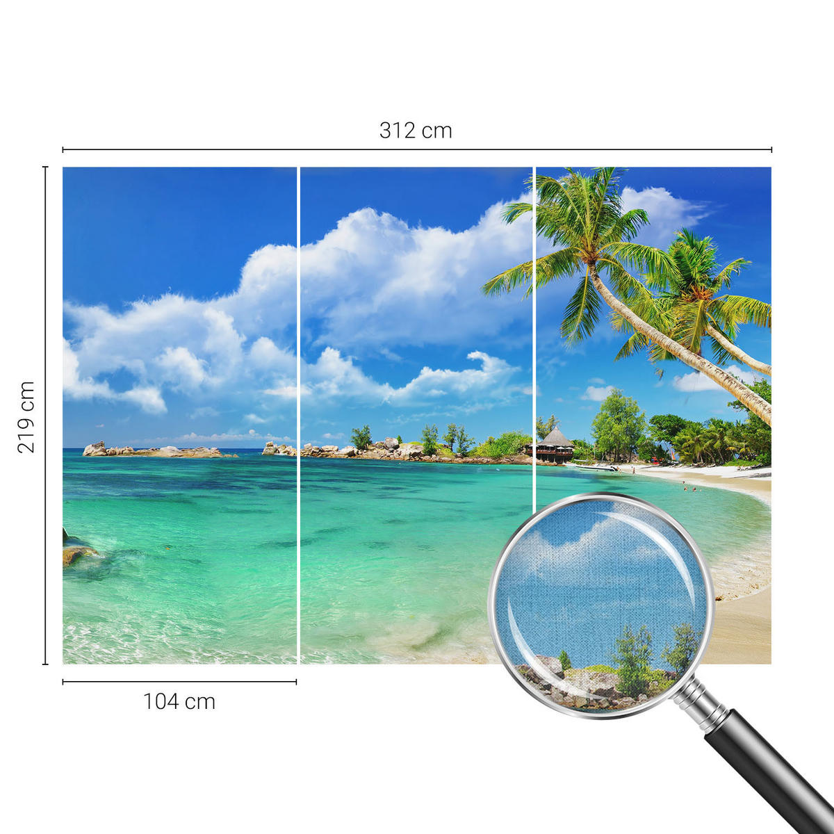 FOTOTAPETE 312x219 cm - Tropisches Paradies - Blau, Textil (312/219cm) - Wallfluent