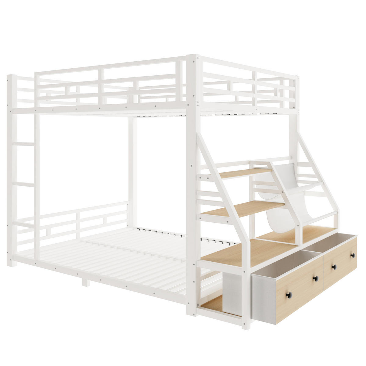 ETAGENBETT 140x200cm mit LED-Beleuchtung, mit 2 Stoffschubladen, Weiß - Weiß, Metall (140/200cm) - KOMHTOM