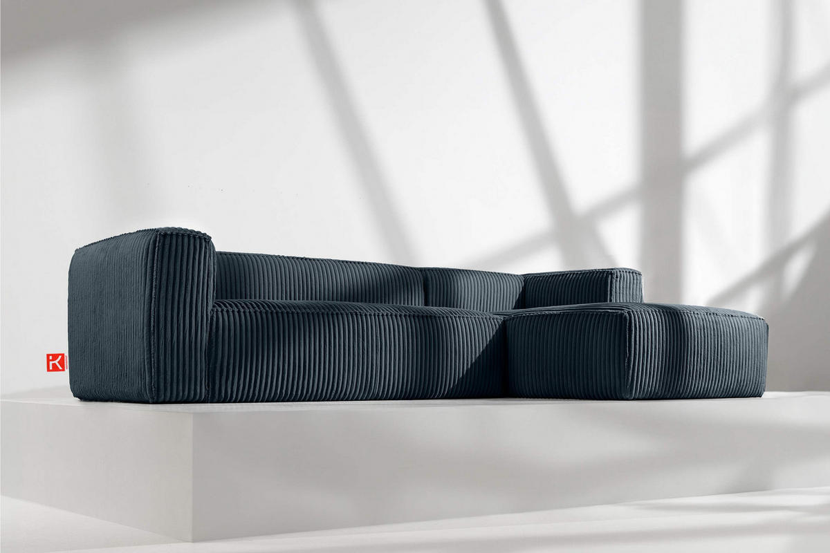 ECKSOFA-RECHTS FEROX Modern, Cord-Stoff, marineblau - Blau/Grün, Textil (305/175cm) - KONSIMO®