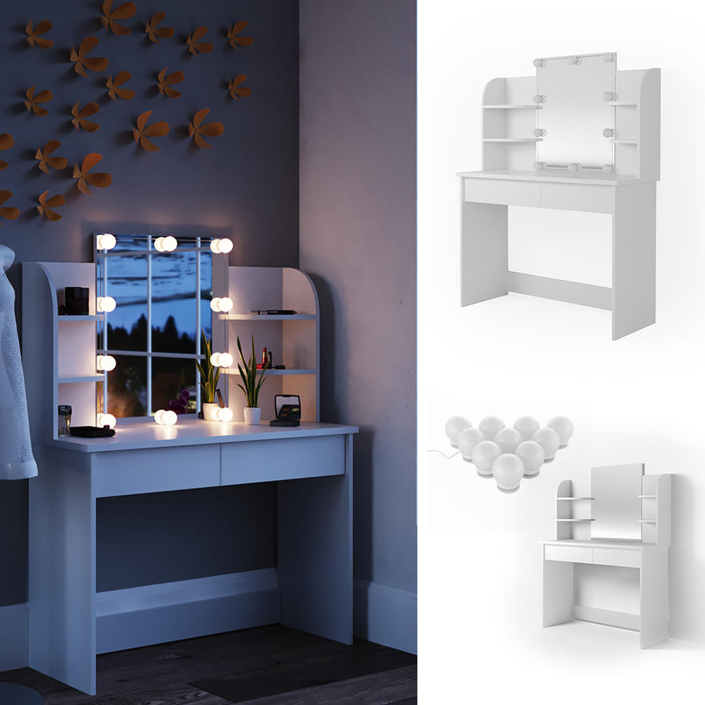 SCHMINKTISCH Charlotte Weiß 108 cm mit LED Beleuchtung - Weiß, Holzwerkstoff (108/139/40cm) - Vicco