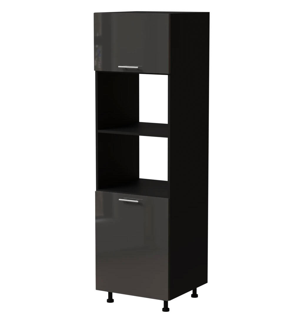 BACKOFENUMBAUSCHRANK Essen D14/RU/60/207 Graphit Hochglanz / Schwarz Matt 60 / 59 / 207cm - Schwarz/Graphitfarben, Holz/Holzwerkstoff (60/207/59cm) - Feldmann-Wohnen